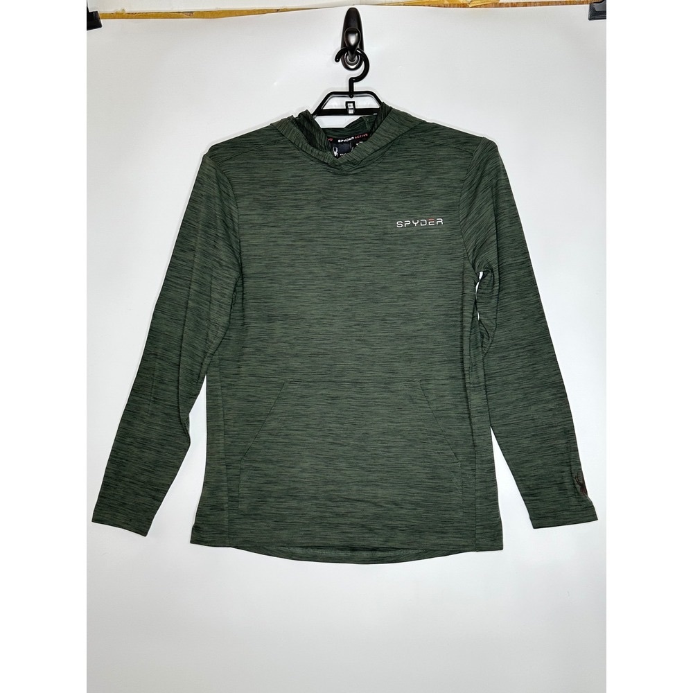 Spyder Active Pullover Hoodie Long‎ Sleeve Athletic Green Heathered Mens Medium